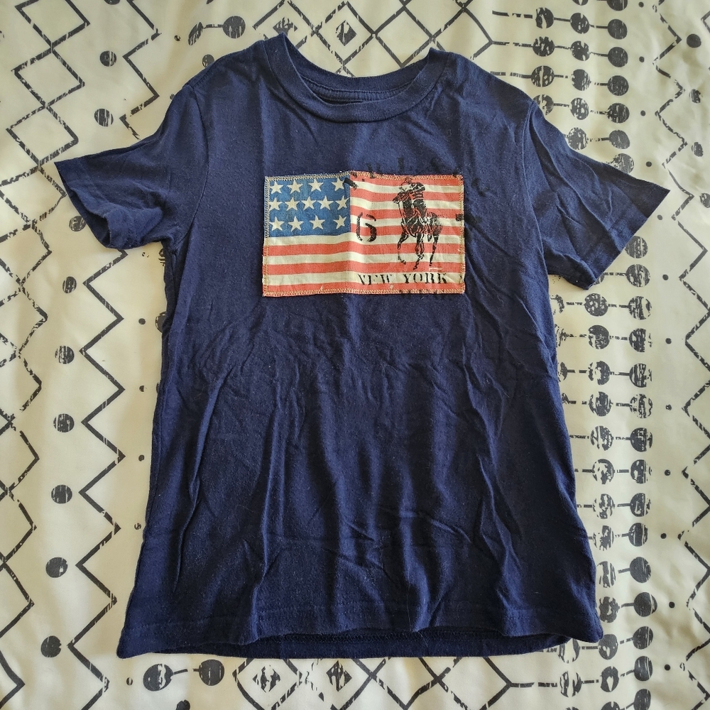 Ralph Lauren Polo American Flag Applique New York Cotton T-Shirt, Size 7